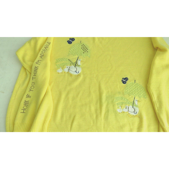 Embroidered Ducks Sweater Women's L/XL Honk If I Am Adorable Novelty Ducky OOAK - Picture 2 of 12